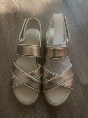 Cole Haan Mirabelle Metallic Gold Crisscross Slingback Sandals